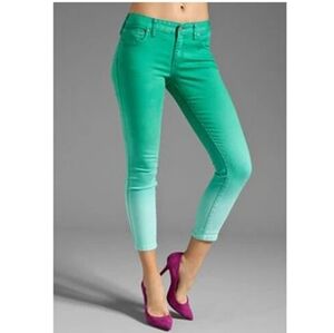 Free People Aqua Ombre Dip Dye Cropped Ankle Skinny Jeans